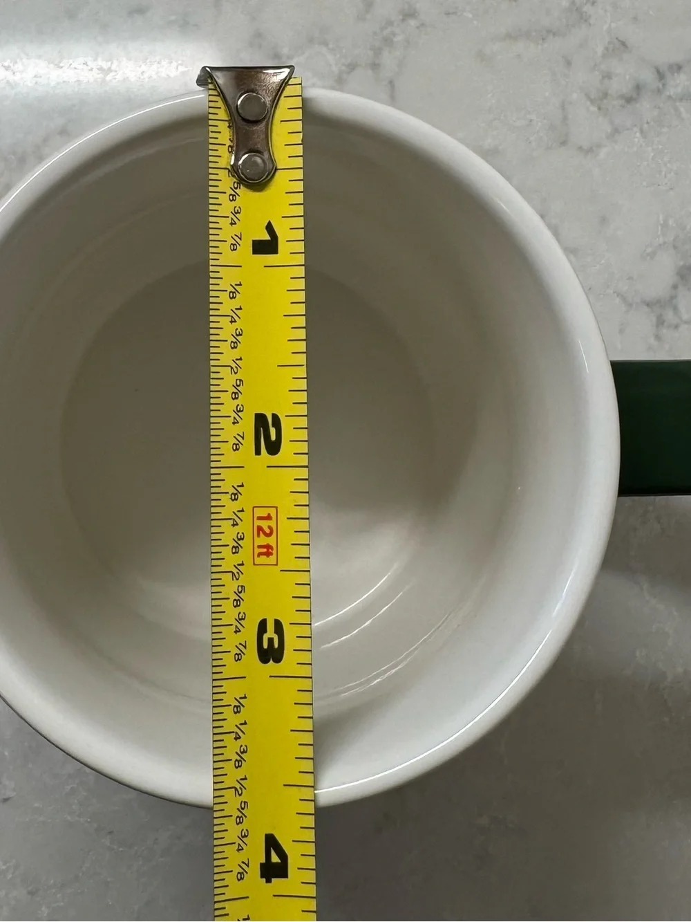 Sur La Table White Ceramic Mug with Dark Green Handle and Trim Christmas
